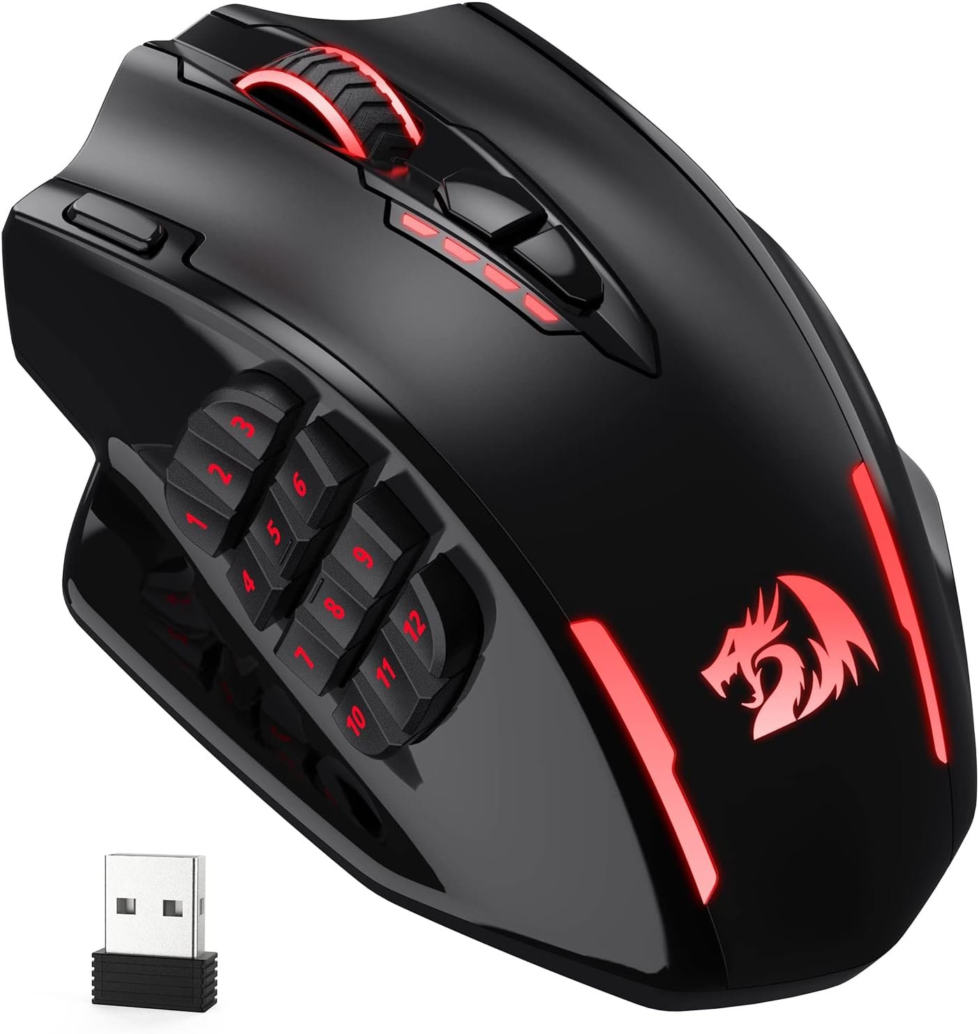 M913 Impact Elite Souris de Jeu sans Fil 16 000 DPI avec 16 Boutons programmables, 45 Heures de Fonctionnement sur Batterie et capteur Optique Pro, 12 Boutons latéraux