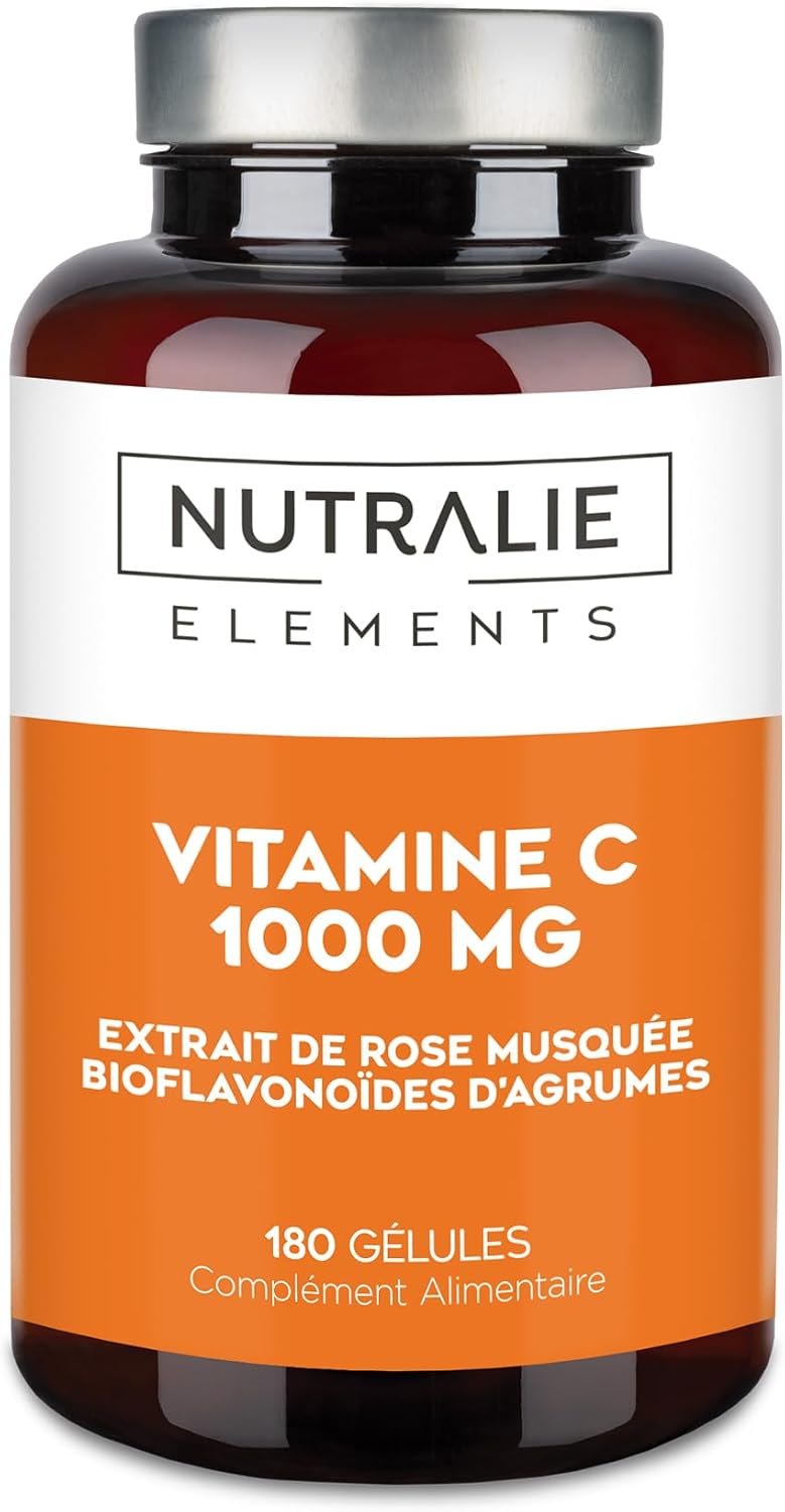 VITAMINE C 1000 mg avec Rose Canine + Acide Ascorbique - Défenses + Fatigue + Antioxydant - Bioflavonoïdes + Vitamine C - 180