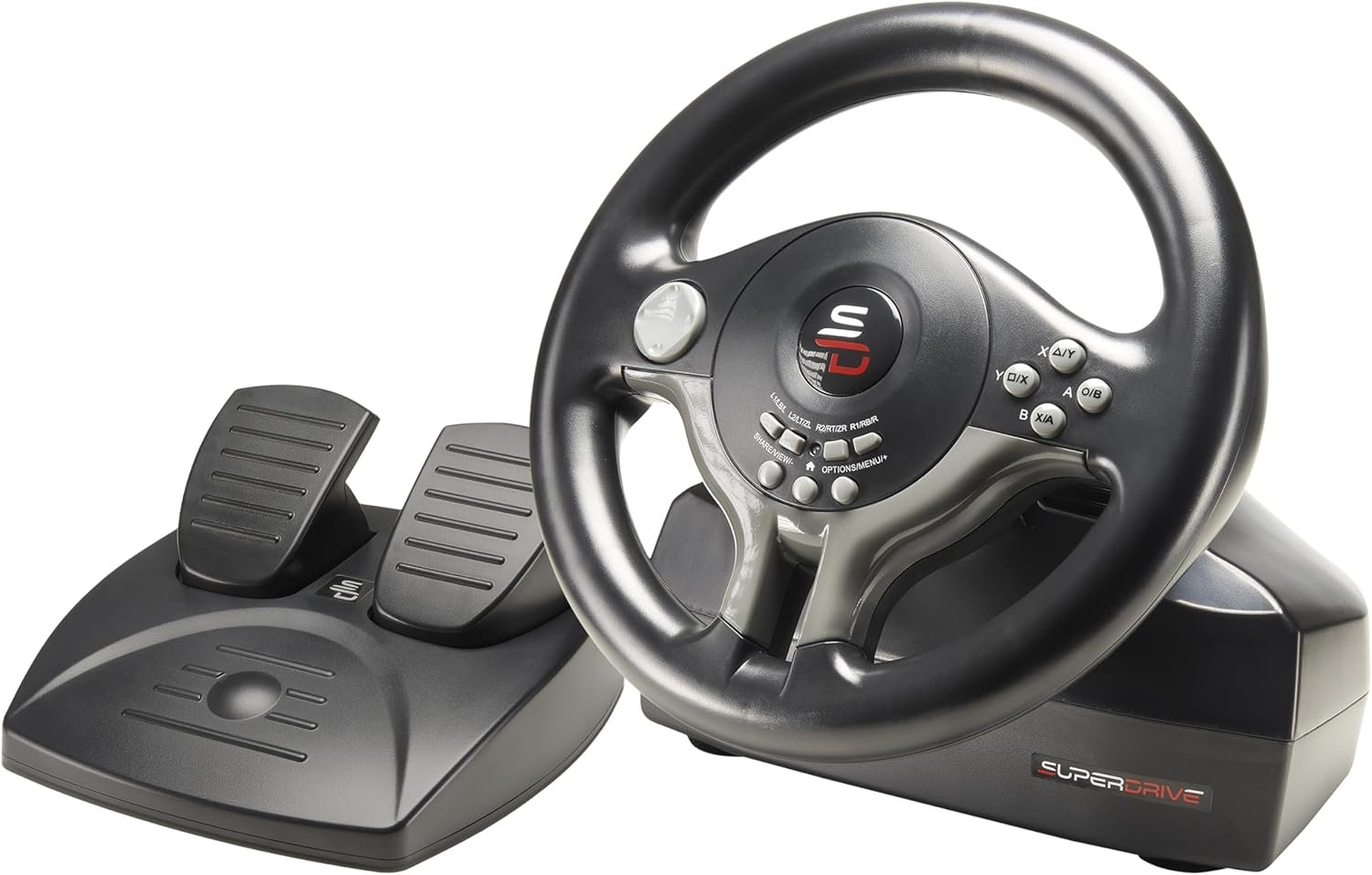 Subsonic - Volant Superdrive SV250 - Volant de Course Switch 2, Switch, PS4, Xbox Series X/S, Xbox One et PC. Diamètre 22 cm - Rotation à 180°, LIvré avec Pédales et Palettes au Volant - Noir