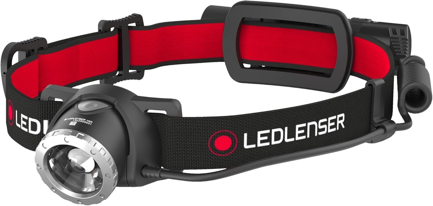 Ledlenser H8R Lampe frontale légère - Noir, 600 Lumens - Lumière de travail rechargeable de temps d'exécution de 120 heures - Lampe frontale et coureur rapide brevetée