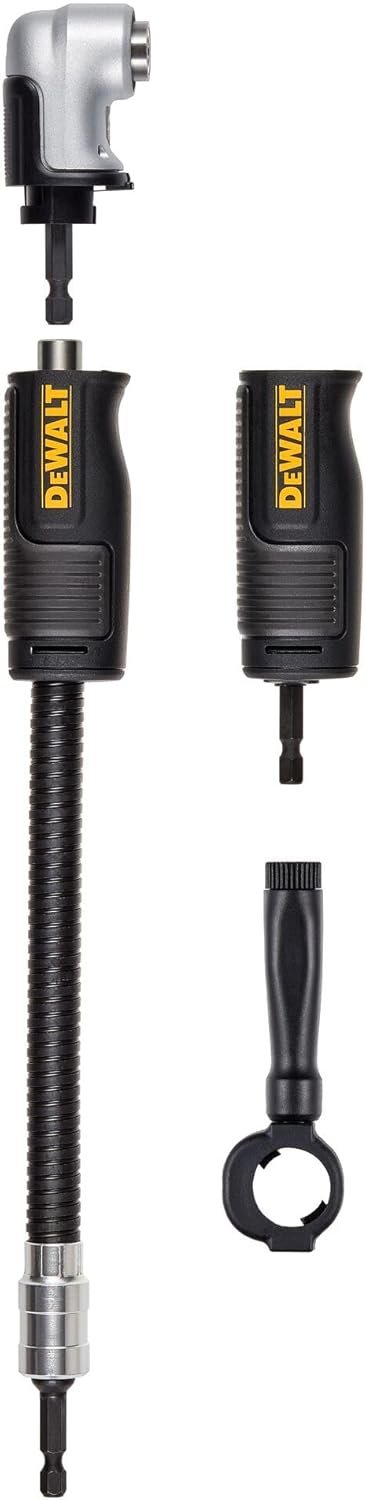 DEWALT Right Angle Drill Attachment, 12 in 90 Degree Drill Adapter, Compact 4-in-1 Modular FLEXTORQ Impact Ready Straight Flexible Shaft (DWAMRASETFT)