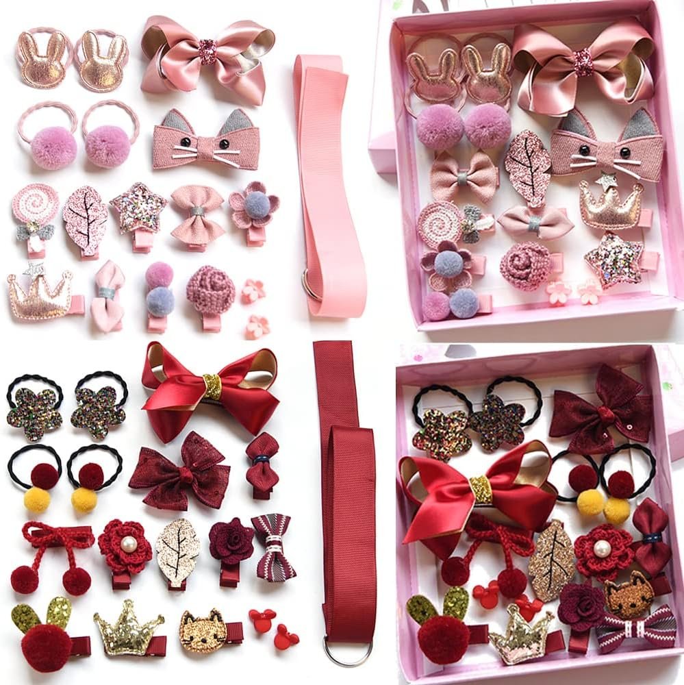 36 pièces bébé fille accessoires de cheveux Clips mignon cheveux arcs bébé élastique cheveux cravates boîte-cadeau