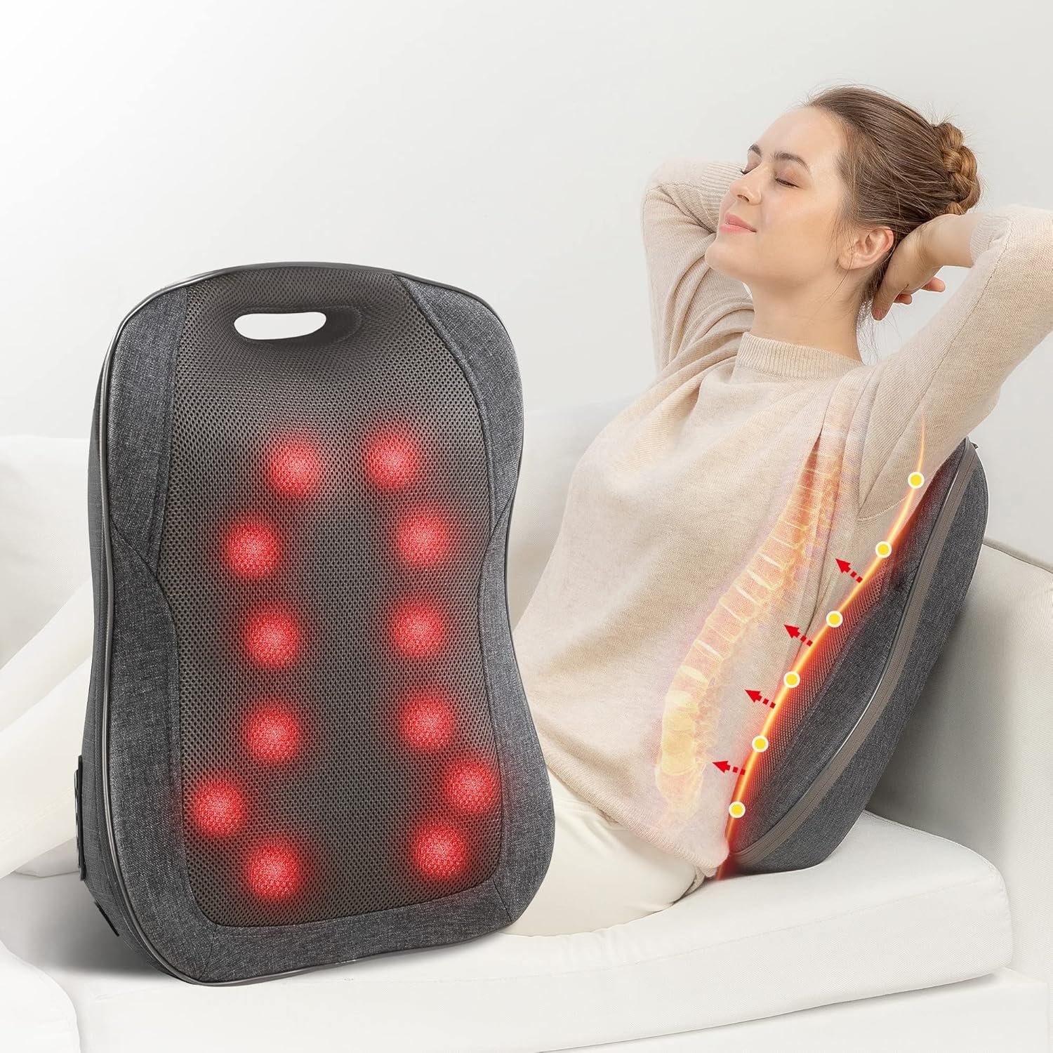 Masseur de Dos Shiatsu avec Chaleur,Coussin de massage portable, coussin de massage à pétrissage réglable pour fauteuil, cadeaux pour femmes/hommes