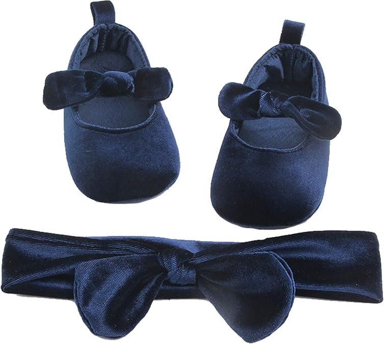 Bébé Fille Chaussures Premiers avec Bandeau Cadeau Ensemble Semelle Souple Princesse Baskets