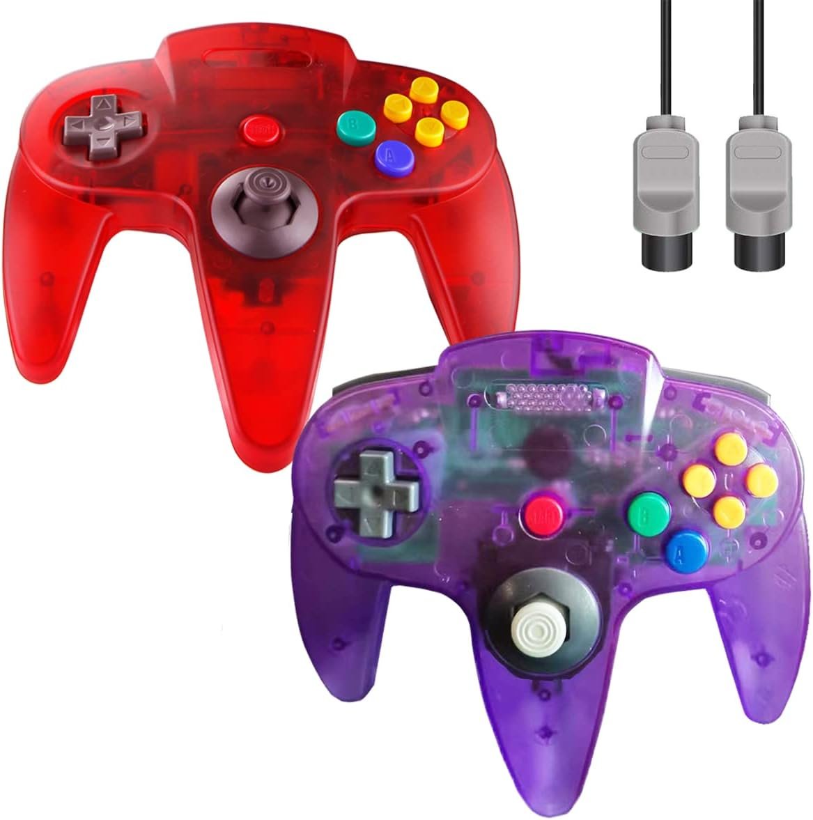 Manette N64 classique, manette filaire N64 améliorée pour console de jeux vidéo N64 (rouge transparent et violet transparent)
