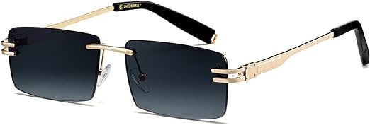 Lunettes de soleil rétro sans monture pour hommes femmes lunettes de soleil à monture ultra-petite rectangulaire voir à travers les lunettes de lentille