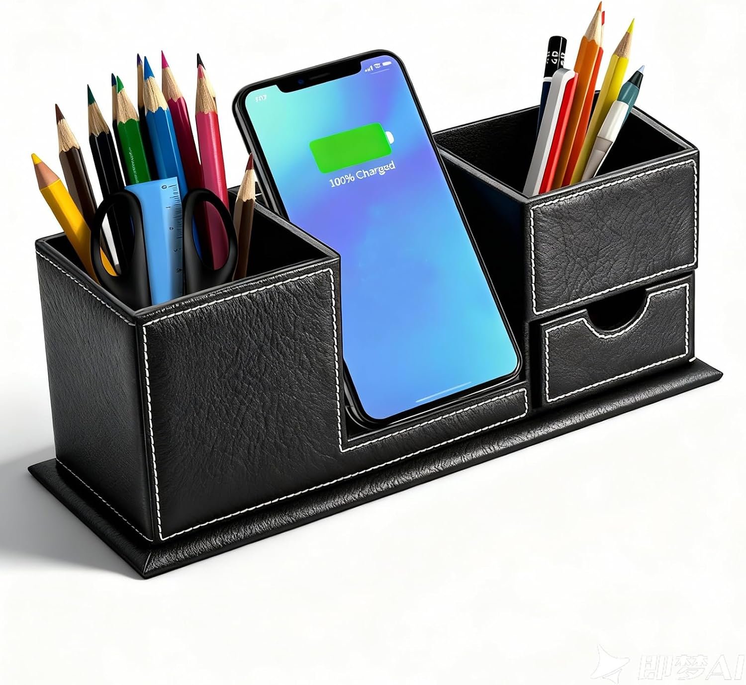 Chargeur sans Fil Rapide avec Organisateur de Bureau, Porte-Stylo pour la Station de Charge Qi, pour iPhone 11 / XS Max/XR/XS/X / 8, Galaxy S20 / S20 + / S10 / Note 10 / Note 9