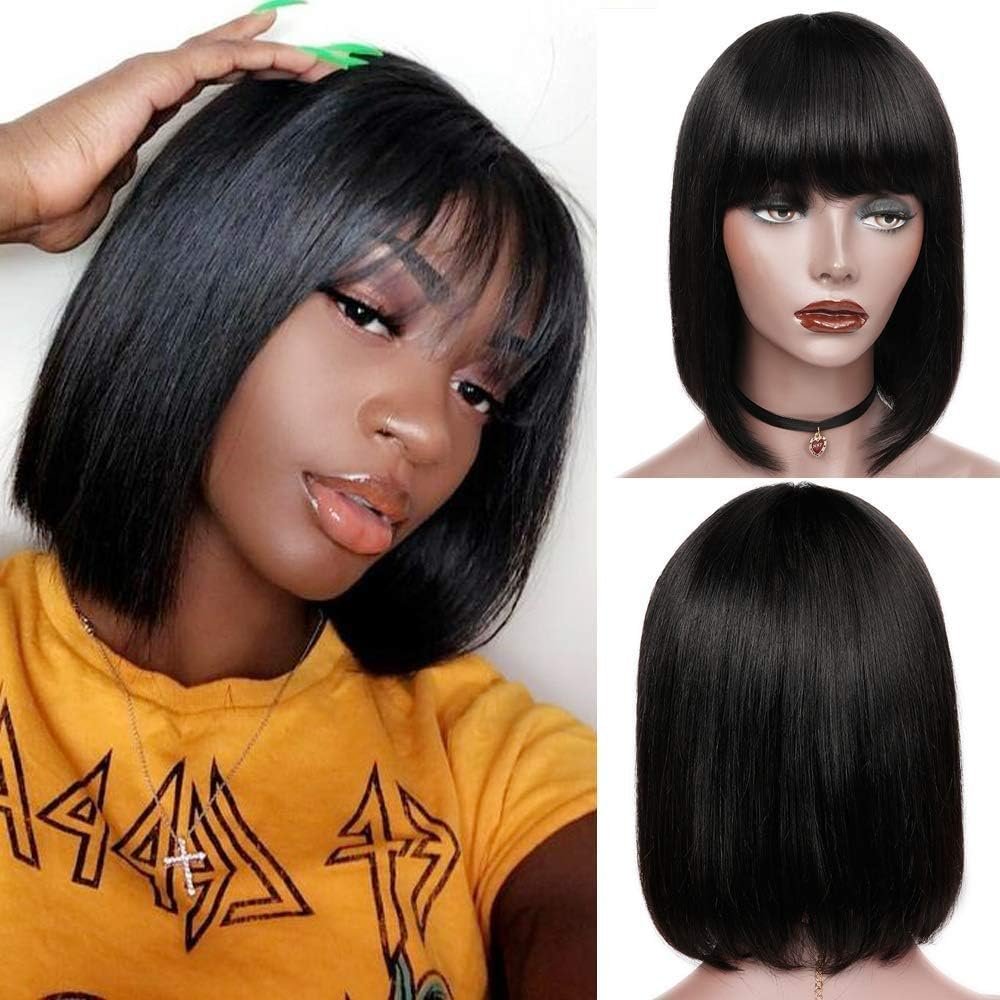Perruque Bresilienne Femme Cheveux Humain Naturelle Perruque Bob Courte 10"