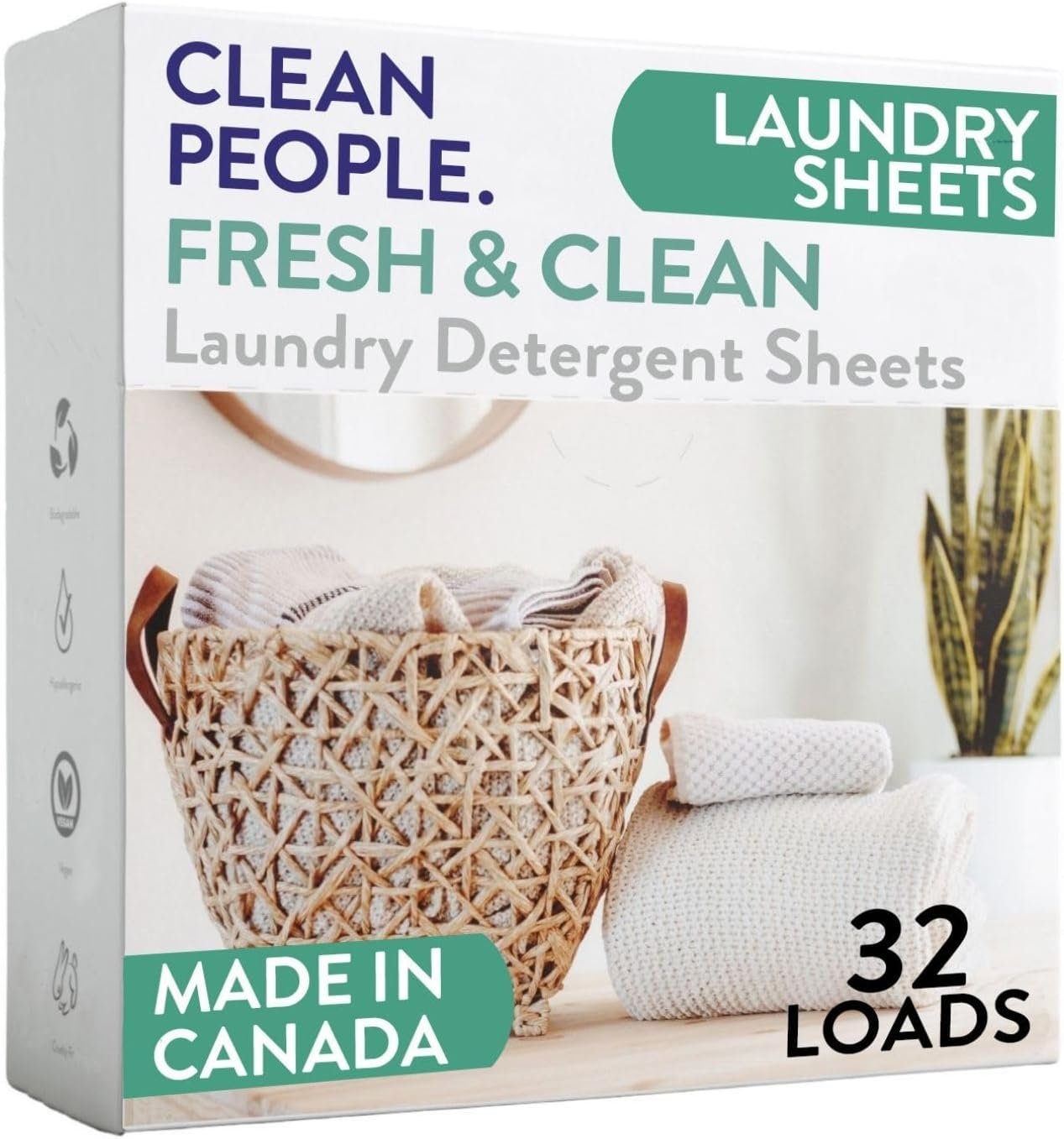 The Clean People Feuilles de détergent à lessive - Savon à linge - Ultra Concentré, Emballage recyclable, Combat de taches - Parfum frais, 32 Pack