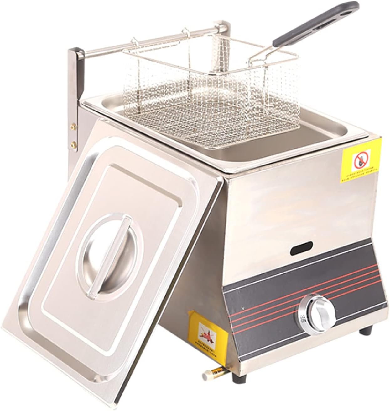 Friteuse à gaz Professionnelle, friteuse de Frites de Poulet d'acier Inoxydable de réservoir de 6L avec la cuillère de Panier pour la friteuse de Famille Restaurant Commercial