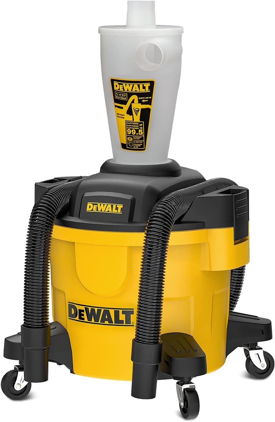 DEWALT Dust Separator with 6 Gallon Poly Tank, 99.5% Efficiency Cyclone Dust Collector, High-Performance Cycle Powder Collector Filter, DXVCS002, Yellow