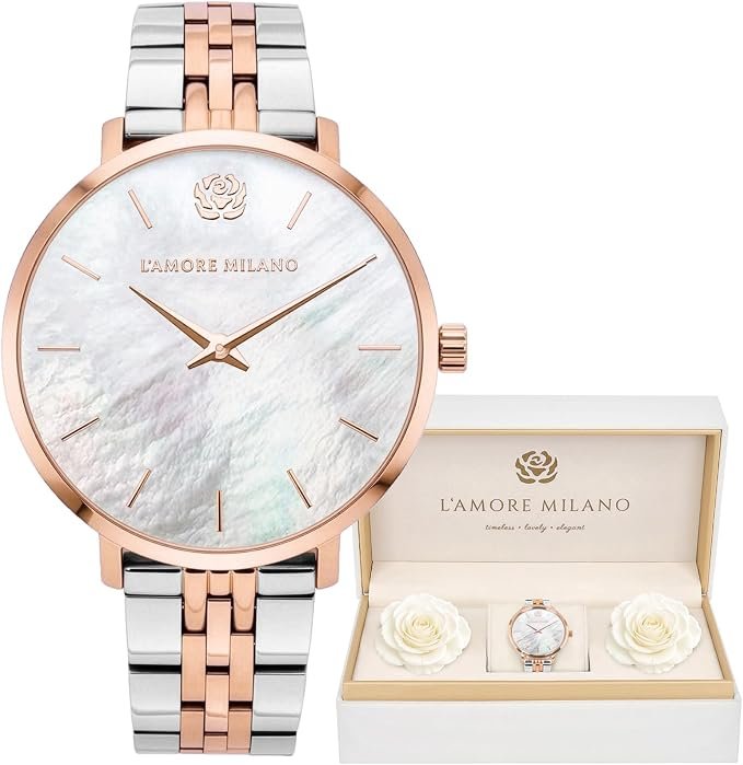 Montre Femme Cadeau Noel, Montre-Bracelet et Son Coffret Contenant de Rose eternelle - Idee cadeau femme - Cadeau femme disponible en doré, argenté, et Rose métallisé