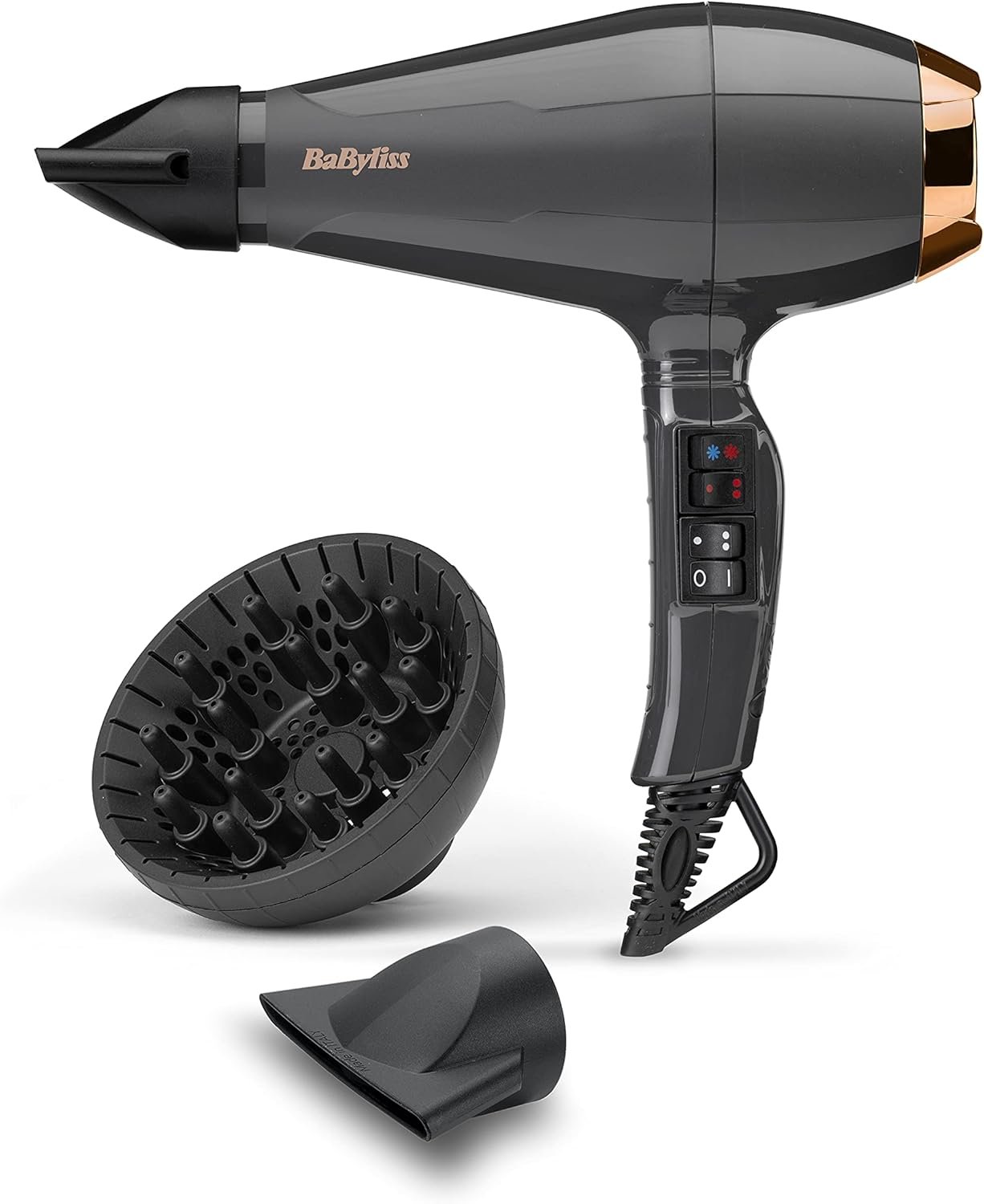 Sèche-cheveux Air Pro avec Diffuseur - Fabriqué en Italie, Moteur Professionnel AC, Sèche-cheveux puissant 2200W, Technologie ionique Anti-Frisottis, 2 températures & 2 vitesses, Noir, 6719DE