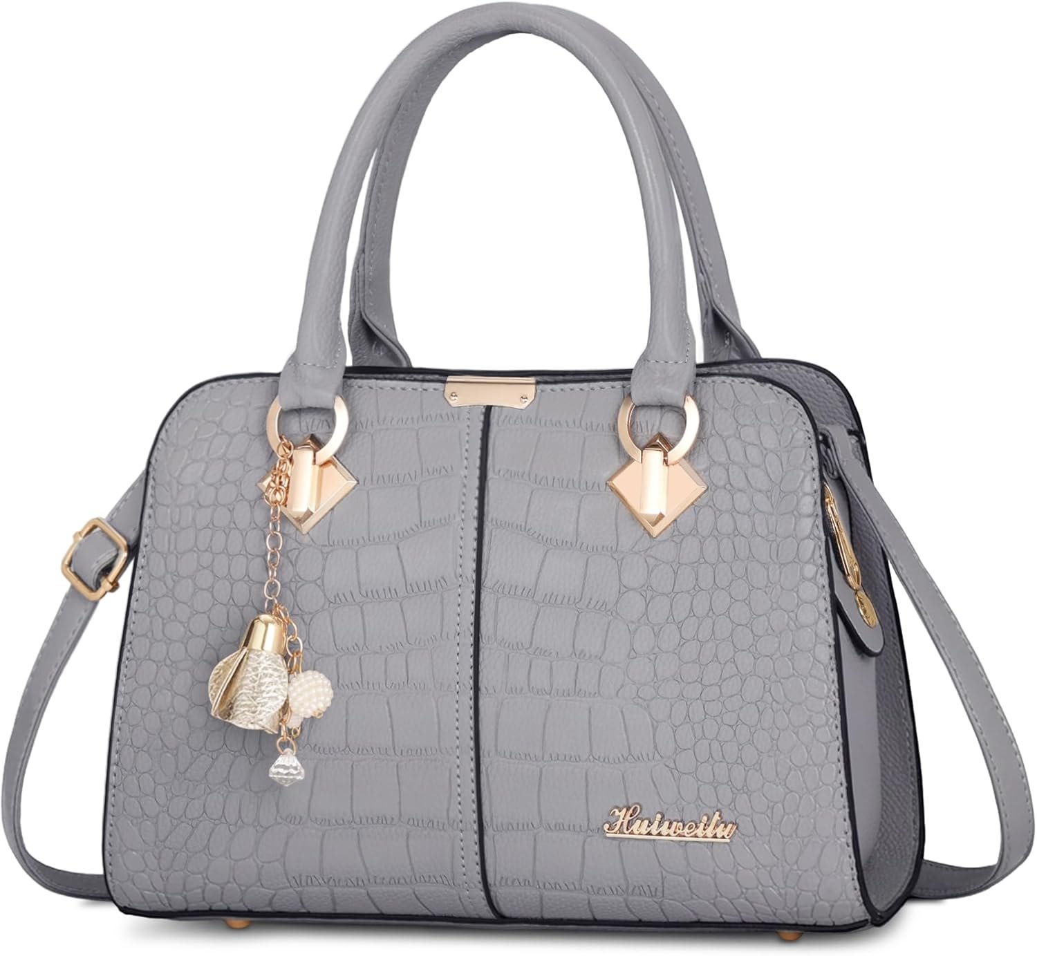 Femme Sac à Main Elégant Top Poignée Sacs à Bandoulière avec Exquis Pendentif PU Cuir Dames Sac Fourre Tout pour Travail