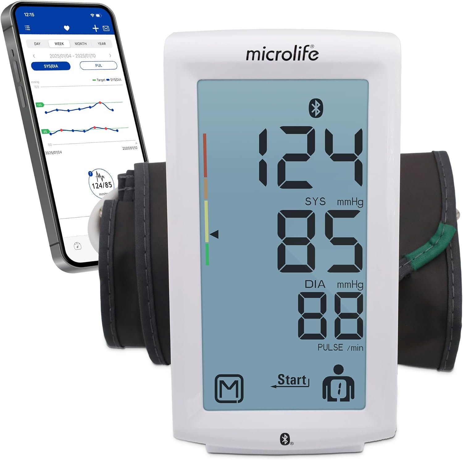 Microlife Series 800 Smart Upper Arm Tension Artérielle pour 2 Utilisateurs, Manchette Large Gamme Convient aux bras adultes de série, Application Bluetooth Connect to Health (iOS et Android Compatible)