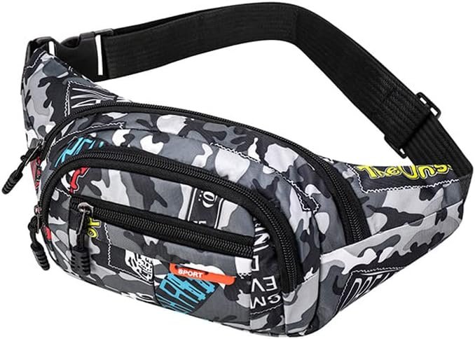 Sac Banane,Camo Bumbag Camouflage Ceinture Sacs Banane Tissu Nylon Ceinture Argent pour Hommes Garçons Femme Voyage Randonnée Sports 13,65 * 4,68 Pouces