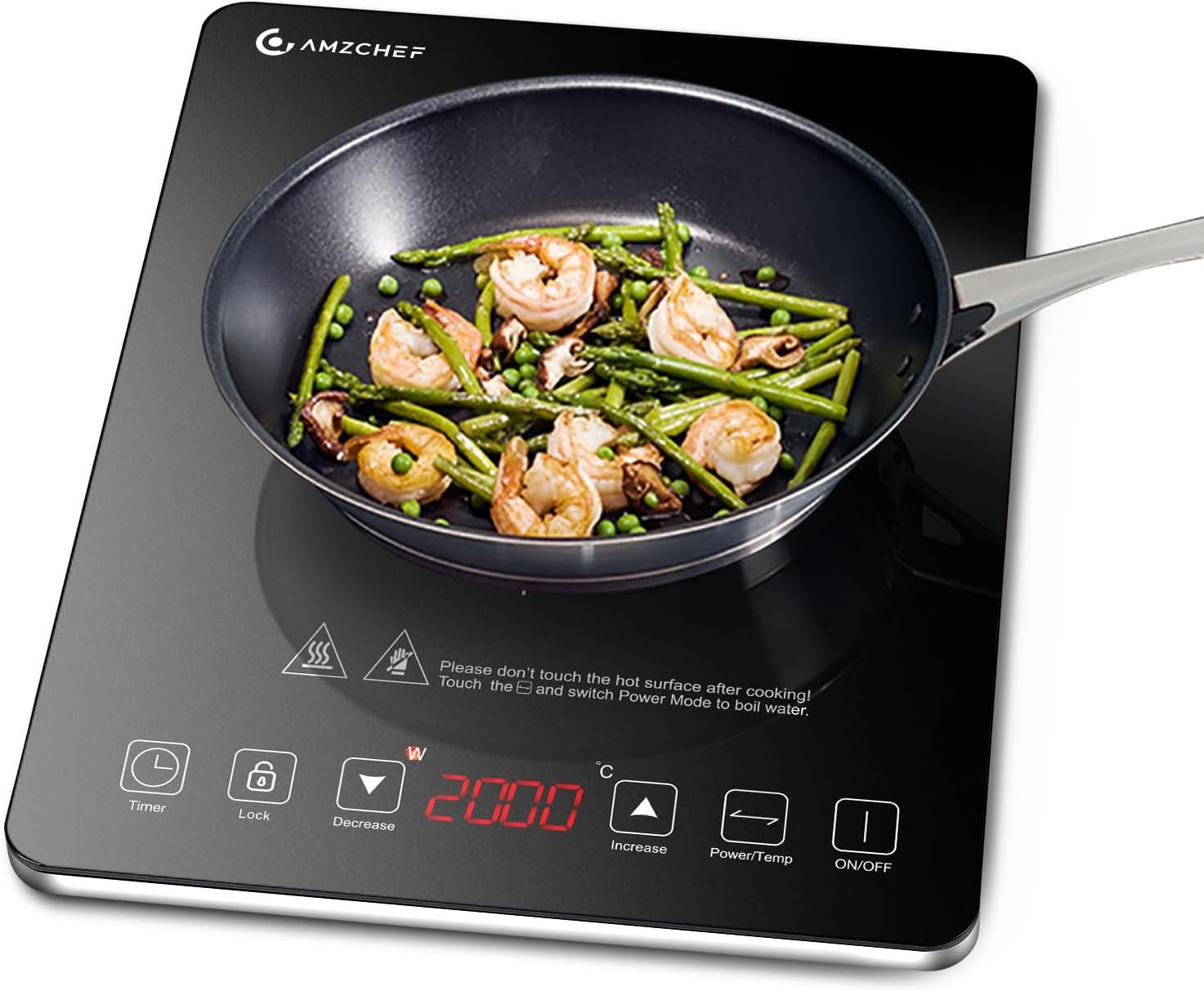 Plaque à induction, AMZCHEF Plaque Induction avec design ultra-mince,20 niveaux de température et 20 réglages de puissance, Plaque Induction 2000W avec minuterie de 3 heures,verrouillage de sécurité