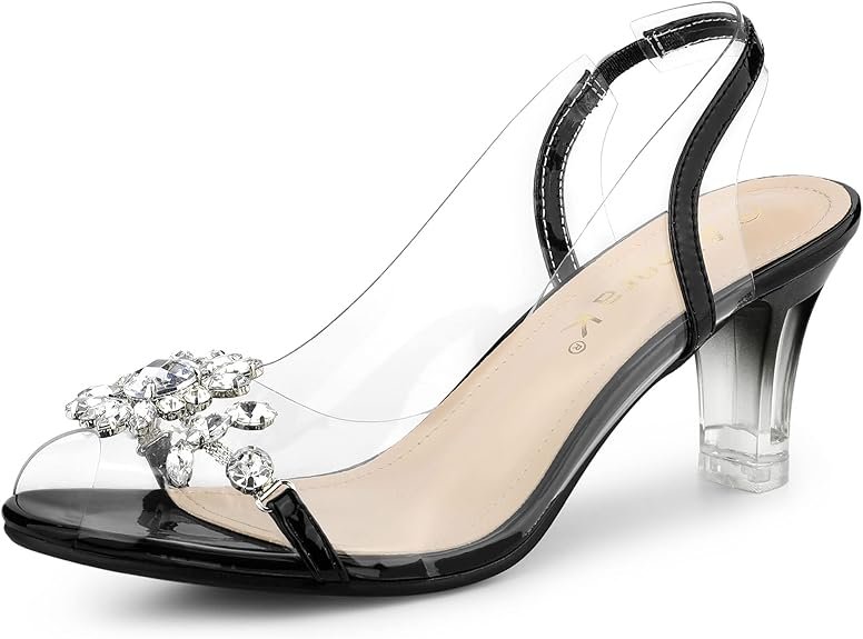 Women's Clear Slingback Flower Rhinestone Peep Toe Heels Sandals