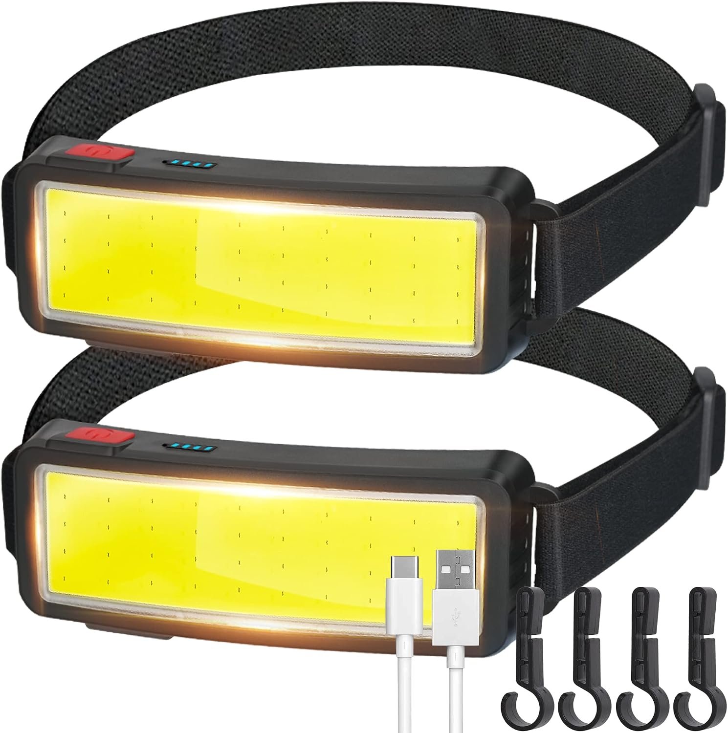 LED Lampe frontale torche COB Projecteur léger imperméable [Classe énergétique A] USB rechargeable- Entretien et construction de voiture - Lumière de travail pour casque , Paquet de 2