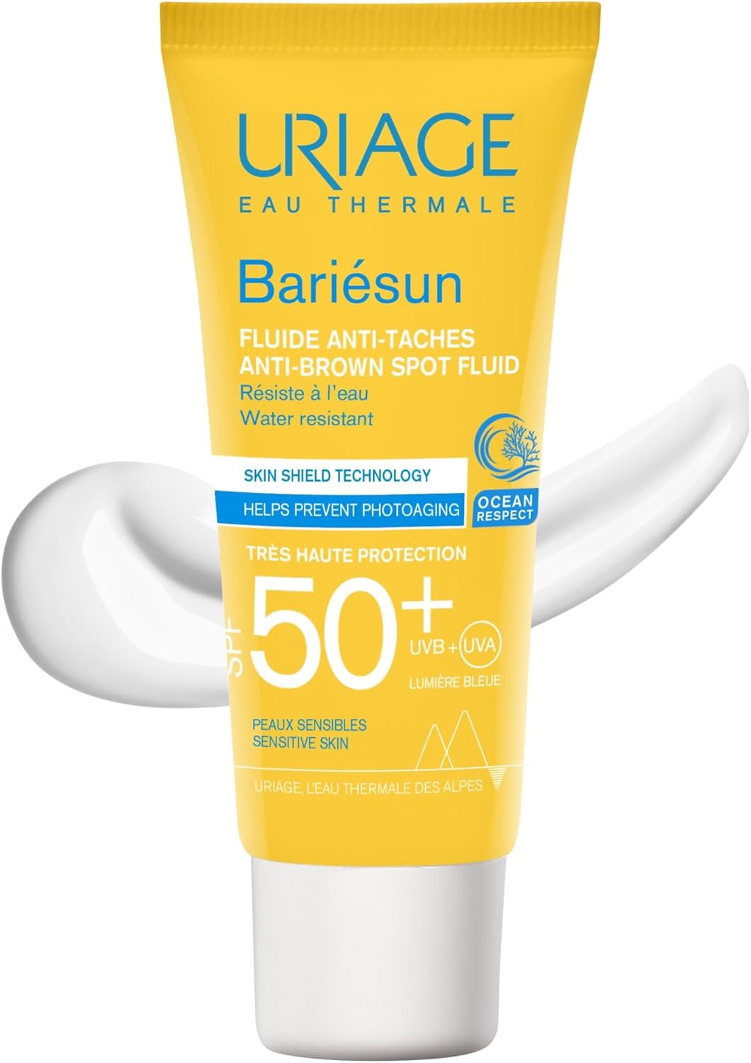 Uriage Bariesun Fluide Anti-Taches Brunes SPF50+ - Vitamine C et E - Très Haute Protection UVA/UVB & Lumière Bleue - Aide à Estomper les Taches Brunes - Sans Résidus Blancs - Sans Parfum - 40 ml