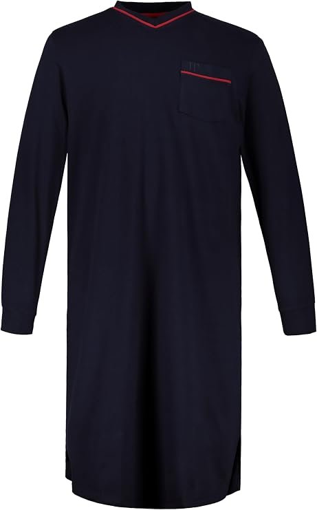 Hommes Grandes Tailles L-8XL Chemise de Nuit, Collection Homewear, Unie, Manches Longues