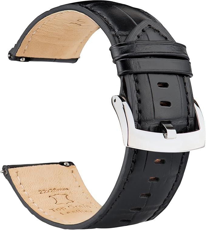 Bracelets de Montre Cuir de Grain d'alligator 18mm 20mm 21mm 22mm, Élégant Bracelet Montre Cuir à Dégagement Rapide, Homme Femme Remplacement pour Montre et Montres Connectées