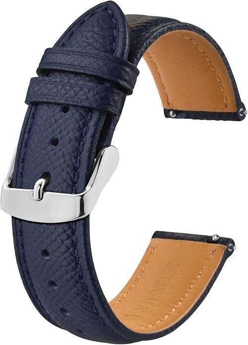 Bracelets de Montres en Cuir Texturé, Remplacement Dégagement Rapide pour Femme Homme, 18mm 20mm 22mm