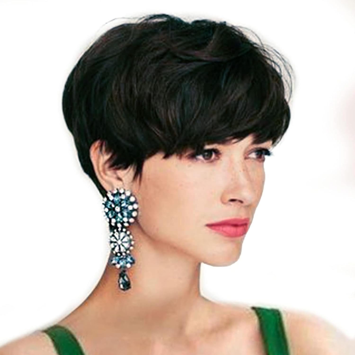 Queentas Perruque courte noire pour femme noire, perruque courte pour femme, perruque coupe Pixie en fibre synthétique (noir)