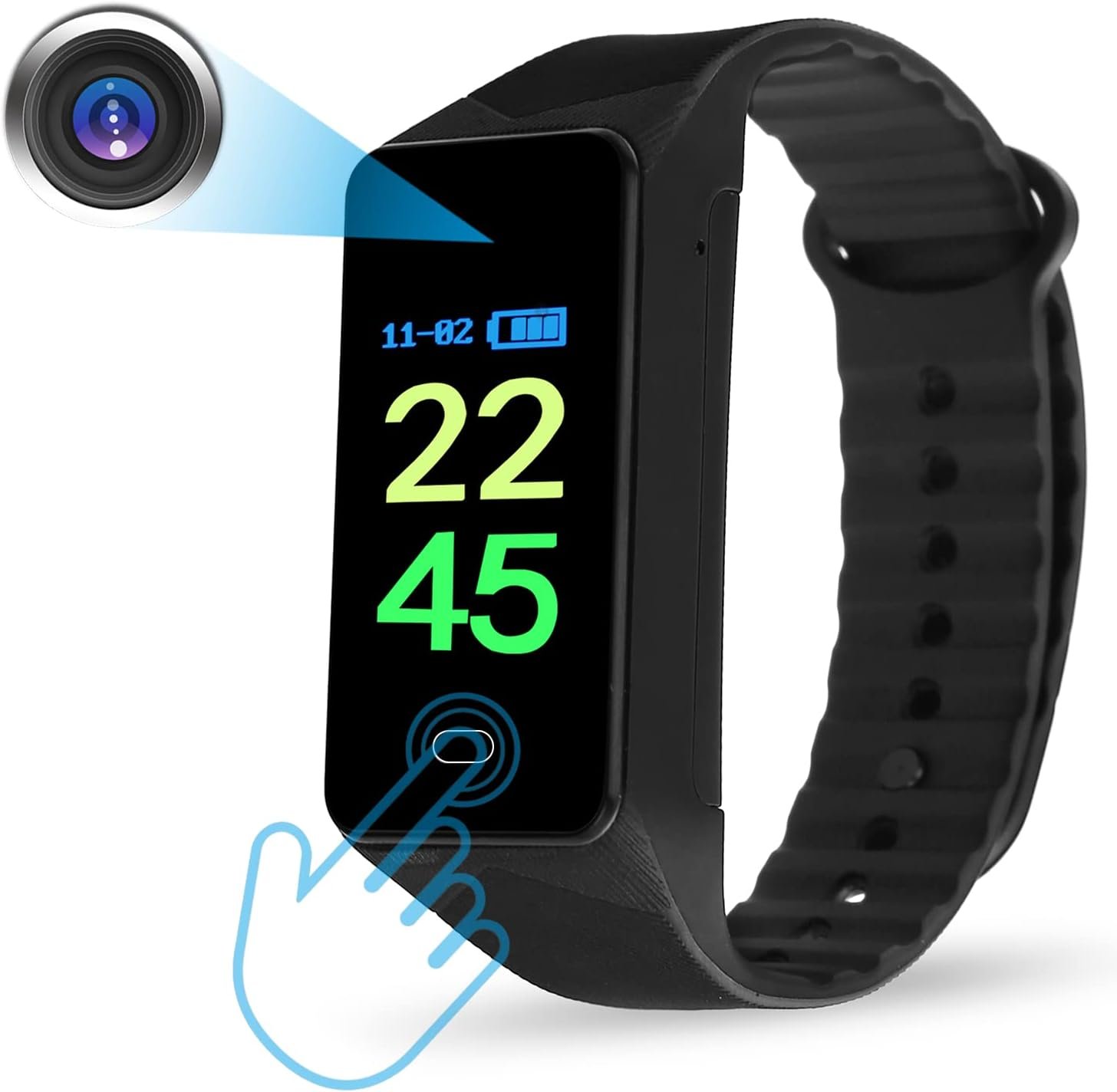 Camera Espion, 1080P Caméra Espion Cachées avec Enregistrement Audio et Vidéo, Mini Caméra Cachée avec Carte SD de 16 Go, Bracelet Mini Caméra de Surveillance avec Affichage de l'heure