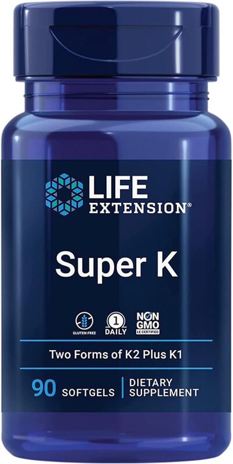 Super K, avec MK-7, Dépot, Hautement Dosé, 90 Capsules molles, Testé en Laboratoire, Sans Gluten, Sans Soja, Sans OGM