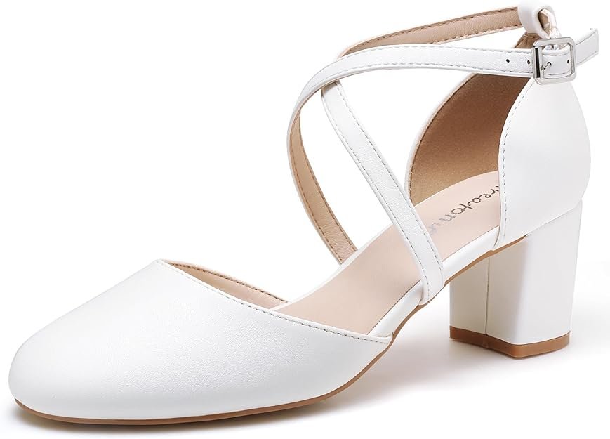 Escarpins Bride Cheville Femme Escarpins Bloc Talons Pumps Femme Talon Haut avec Lanière Croisée et Bout Fermé - Parfait pour Les Mariages et Les fêtes