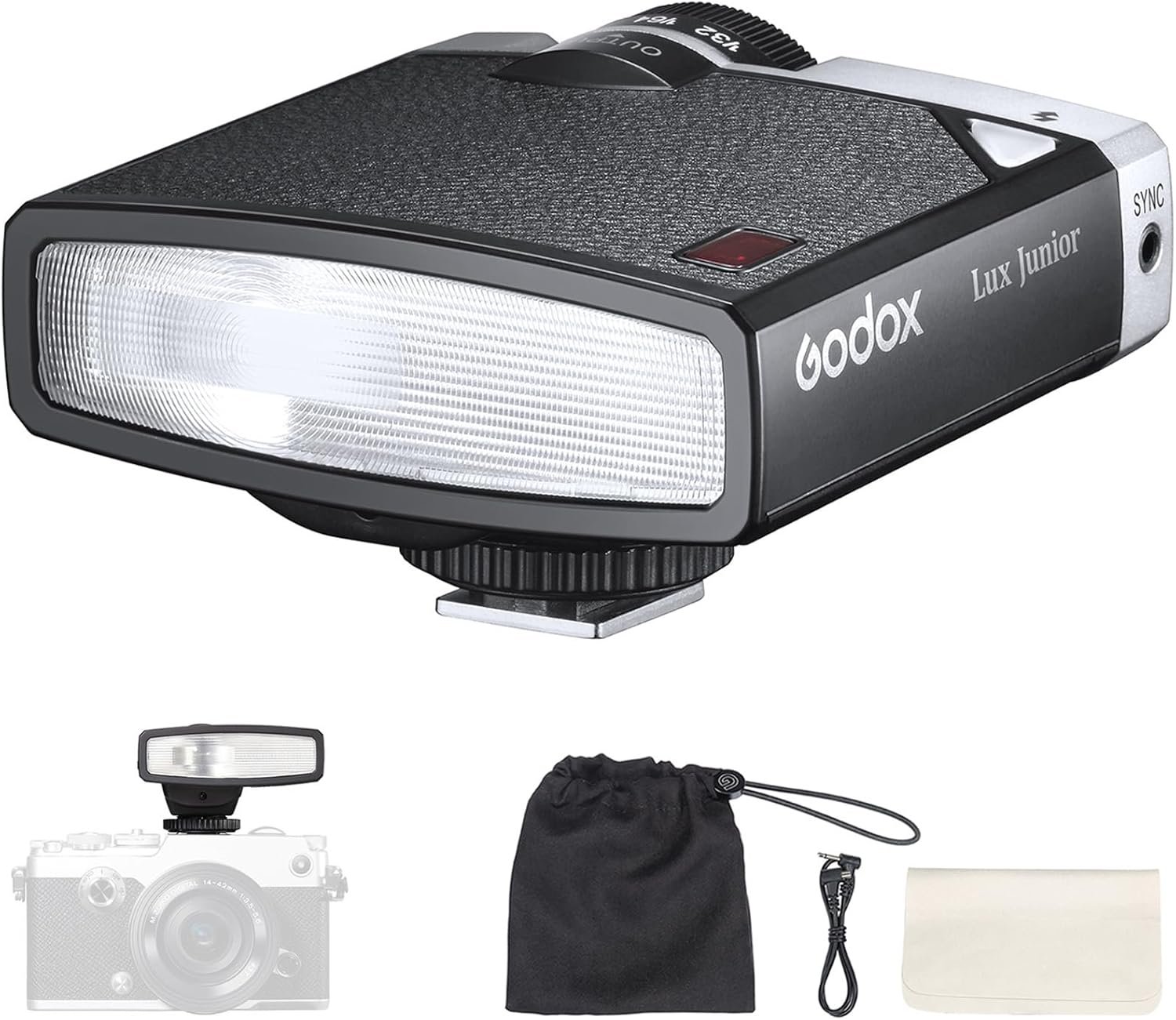 Lux Junior Flash Rétro de Caméra GN12 6000K±200K Portable Flash Speedlite pour Appareil Photo Compatible avec Canon Nikon Olympus Sony Fujifilm