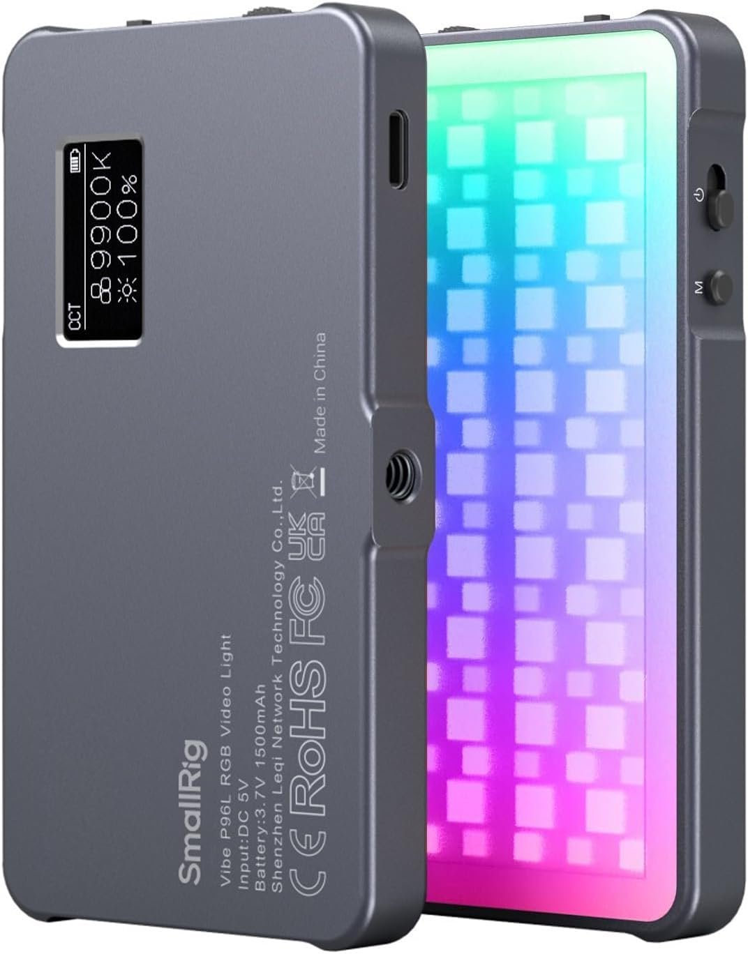 Lampe Vidéo RGB P96L, Lampe LED Portable en Métal pour Appareil Photo, 2500-8000K, 21 Effets, CRI 96+, écran OLED, éclairage Photo et Vidéo, Longue Durée de Vie de la Batterie - 3489B
