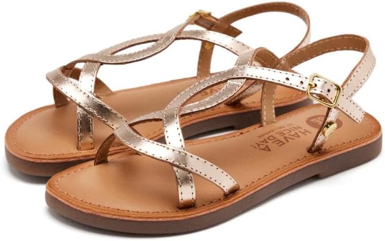 Sandales en Peau Métallisée de Couleur Noire pour Fille