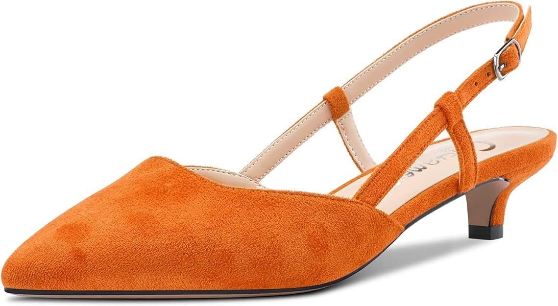 Femmes Kitten Bas Talon Heel Pointu Bout Escarpins Slingback Classique Dress Bureau Sandales Slip-on 3.5 CM Heels