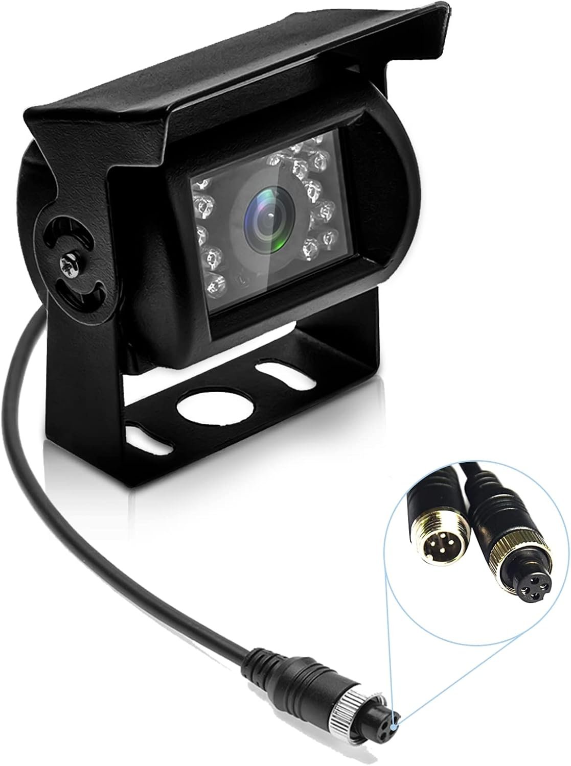 Caméra Recul 4 Broches 9V-36V 18 LEDs IR Étanche Vision Nocturne. Pour Voiture, Bus, Camion, Remorque, Caravane, Camping-Car