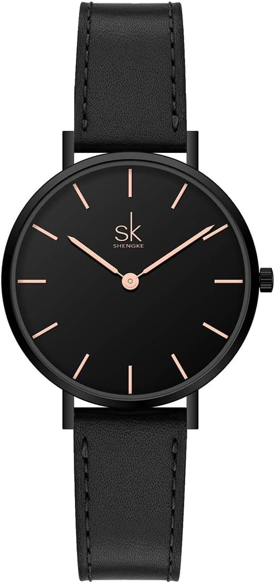 Montre pour Femme Ultra Fine et Minimaliste avec Deux Aiguilles et Bracelet en Cuir