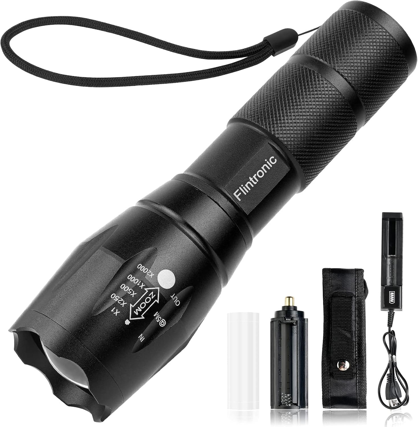 Lampe Torche LED Ultra Puissante, Lampe de Poche 3500 Lumens avec Chargeur USB et Holster, IPX6 Étanche 5 Modes, Étanche, Anti-Choc Zoom Longue Portée pour Bricolage, Camping,et Urgences