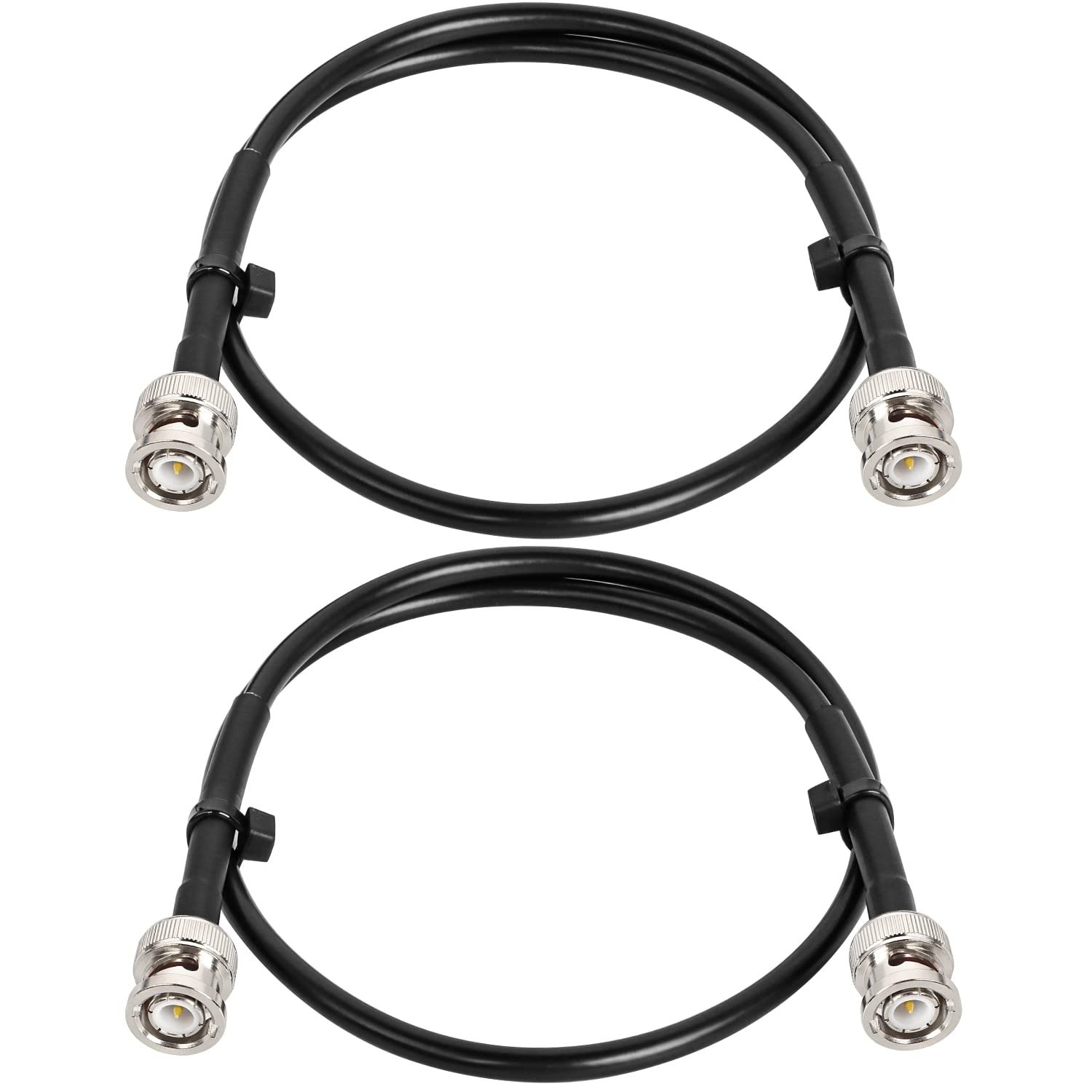 Câble coaxial BNC RG58 50 Ω – 2 pieds, lot de 2, mâle-mâle, faible perte – Câble d’extension pour antennes, radios RF, modems, oscilloscopes et analyseurs de spectre – Noir