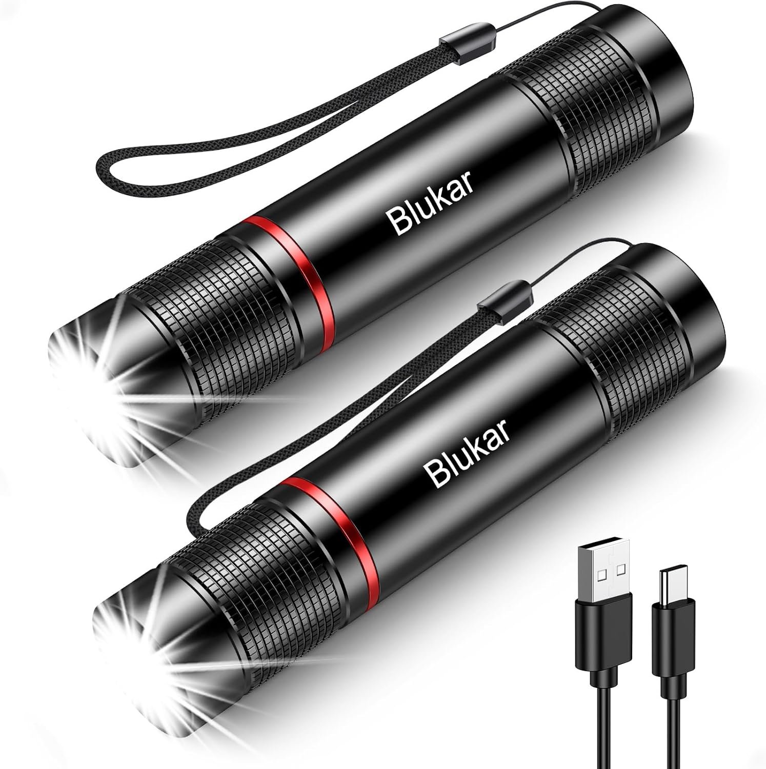 Lampe Torche LED Rechargeable, 2000L Lampe de Poche Ultra Puissante [Classe énergétique A+++] 4 Modes d'éclairage & Zoomable, Étanche & Longue Durée, Torche en Aluminium pour Camping/Randonnée/Urgence-2 Pack