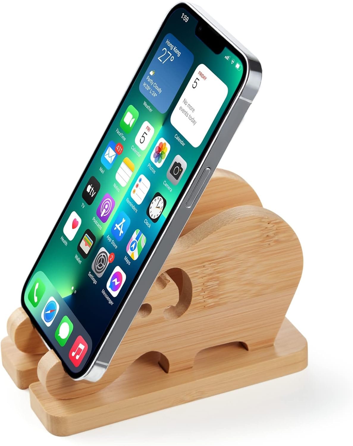 Support Téléphone en Forme d’éléphant en Bambou pour Bureau, Support Amovible en Bois pour Téléphone Portable, iPhone, Samsung, Huawei, Xiaomi