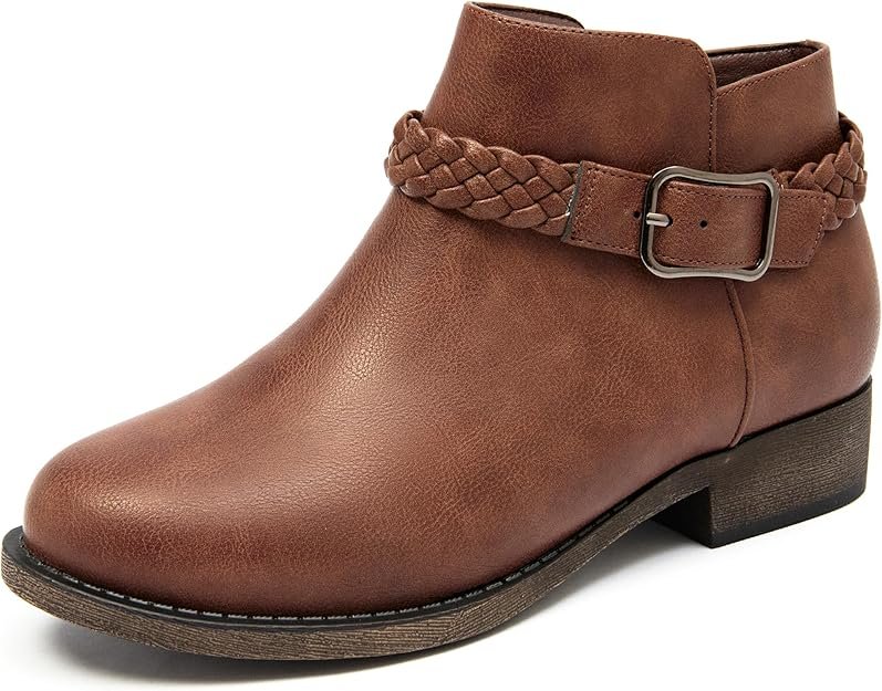 Bottines pour femmes - Fermeture éclair latérale classique avec sangle de boucle, bout rond plate-forme