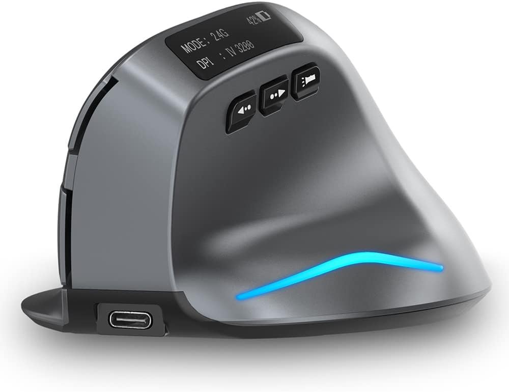 Souris sans Fil Verticale,Souris Bluetooth avec écran,Rechargeable,3200DPI,BT5.0/3.0+2.4G,7 Boutons,RGB,Conception Ergonomique,pour PC,Laptop,Tablets