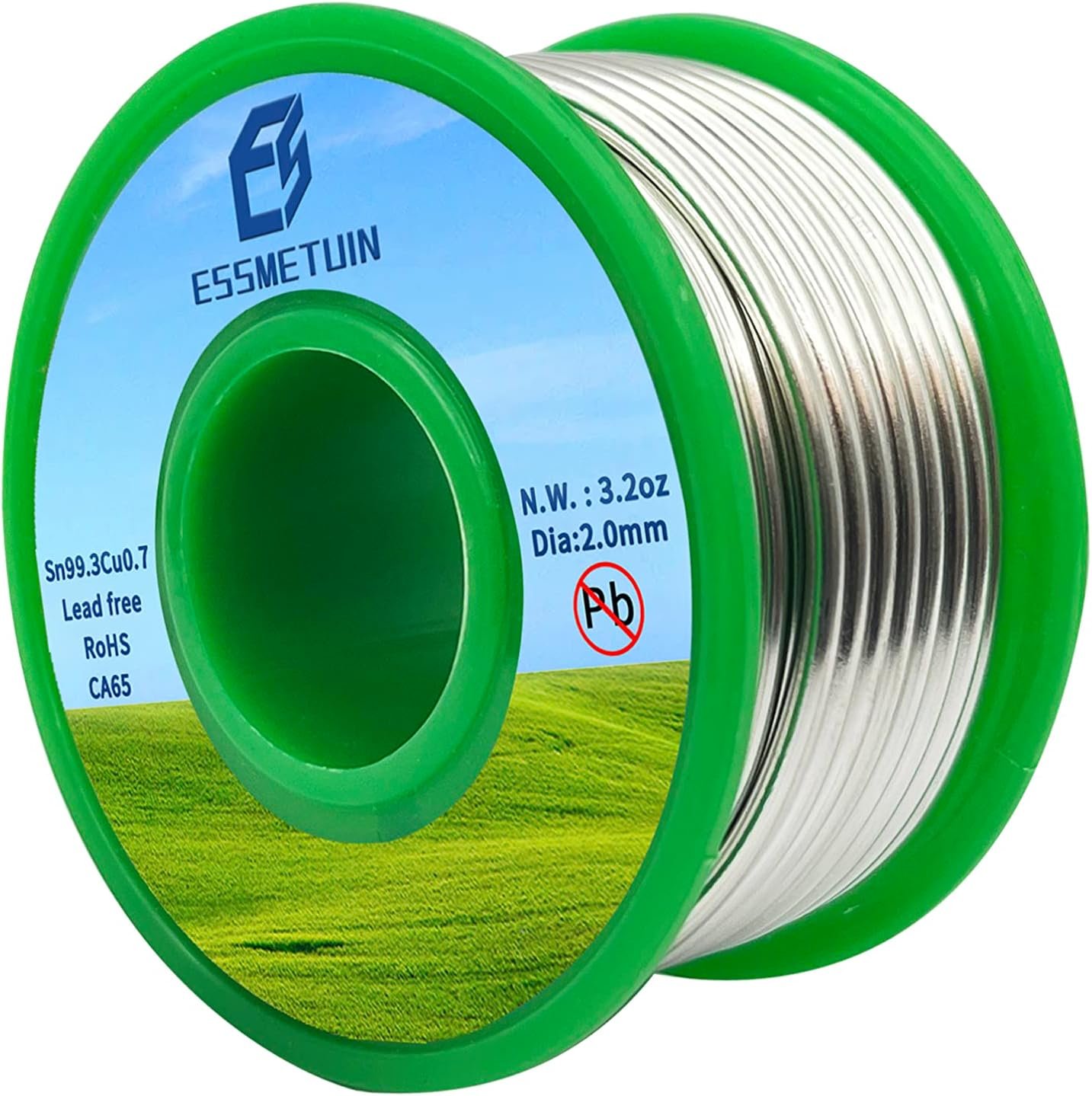 Fil de soudure sans plomb d'essmetuine (Sn99.3Cu0.7) pour la plomberie/verre de tache/artisanat/bijoux 217°C Point de fusion 2.0MM Aucun flux, ROHS (3.2oz)