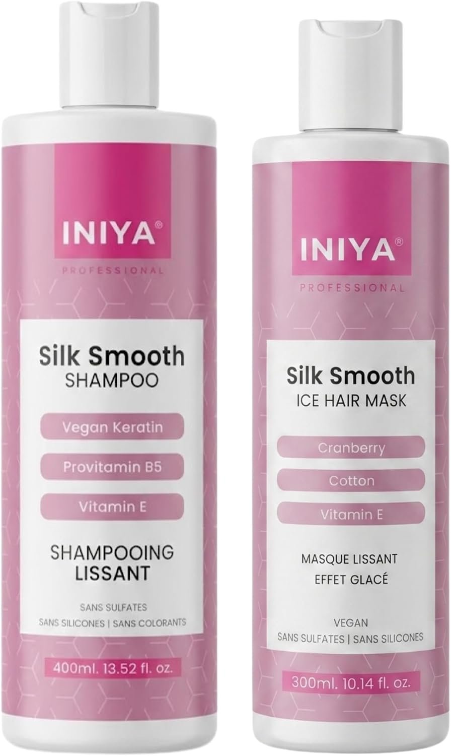 Shampooing Lissant & Soin Lissant Sans Sulfate ni Silicone | Iniya Silk Smooth Kit | Shampooing Lissant et Masque Lissage Brésilien - Tanin | Marque Française