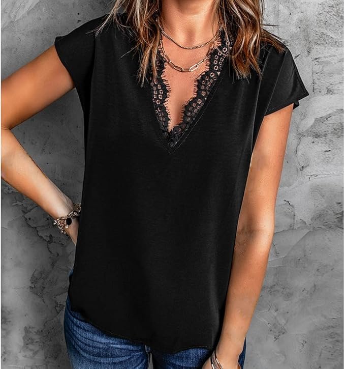 Femme Débardeur Camisole en Dentelle à col en V Débardeur décontracté sans Manches V-Neck Lace