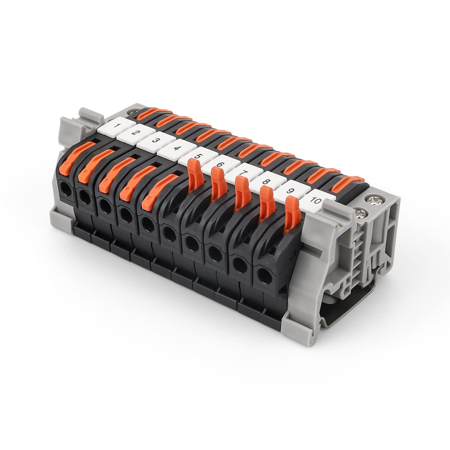 Bornier Rail Din, 10 Borniers Électriques 0,08-4 mm² avec Rail Din 10cm, Connecteur Électrique à Connexion Rapide pour Ingénierie Électrique et Projets de Bricolage (Noir)