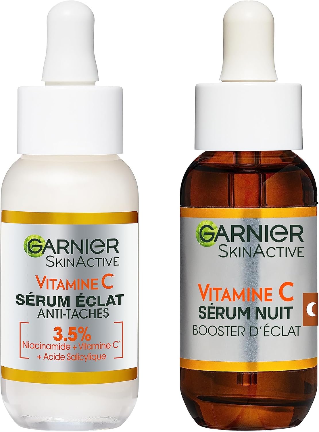 Garnier Skin Active - Coffret Sérum Jour Anti-Taches Brunes + Sérum Nuit Booster d’Éclat - Soins Visage Enrichis en Vitamine C - Vegan & Cruelty Free - Tous Types de Peaux - 2 x 30 ml