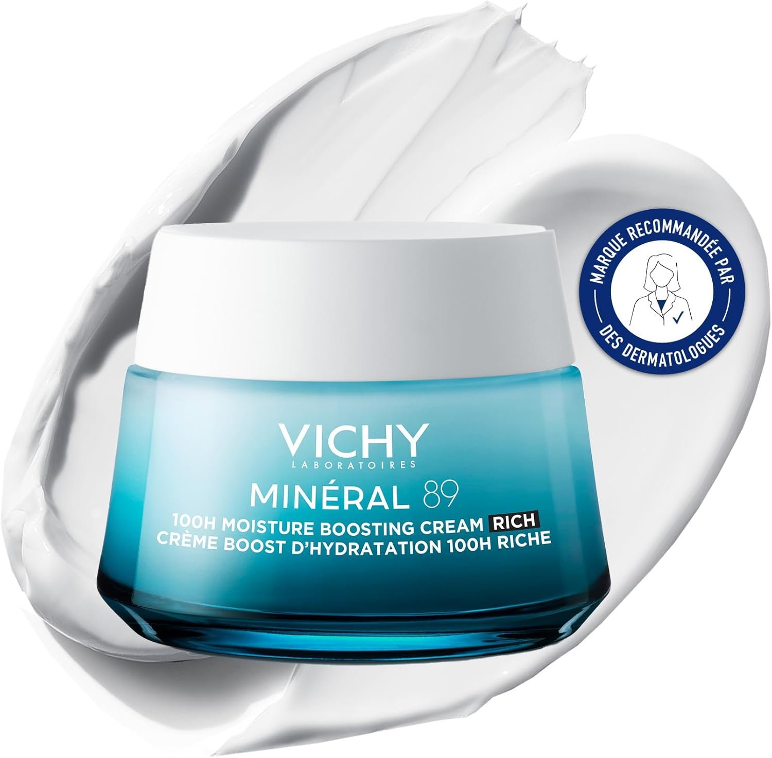 Minéral 89, Crème Riche Boost Visage, Hydratation 72H, Enrichie en Acide Hyaluronique & Squalane, Pour Peaux Sèches, 50 ml