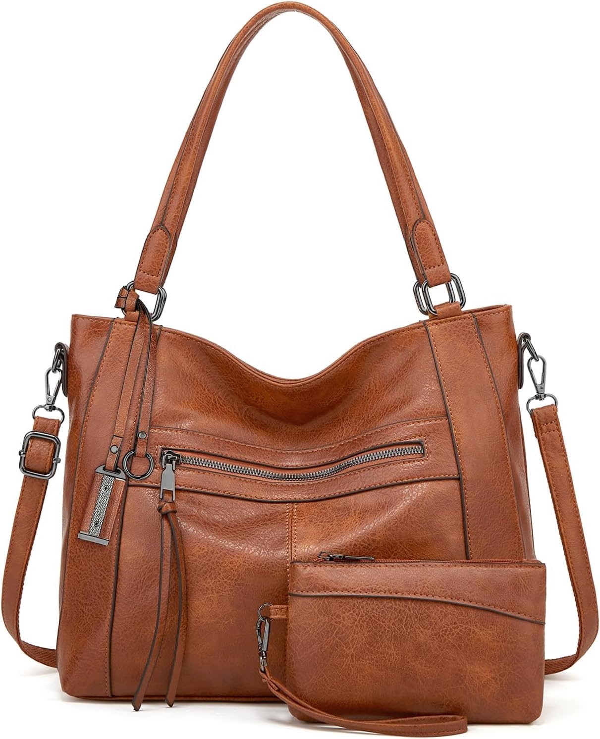 Sac a Main Grand Cuir PU Sac Hobo Sac Cabas Femme Sac Bandoulière Fourre Tout Messenger et Portefeuille Ensemble pour Travail Shopping Party Voyage